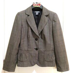 Ann Taylor Petites Excellent Classic Glen Plaid Blazer Pretty Pleated Pockets
